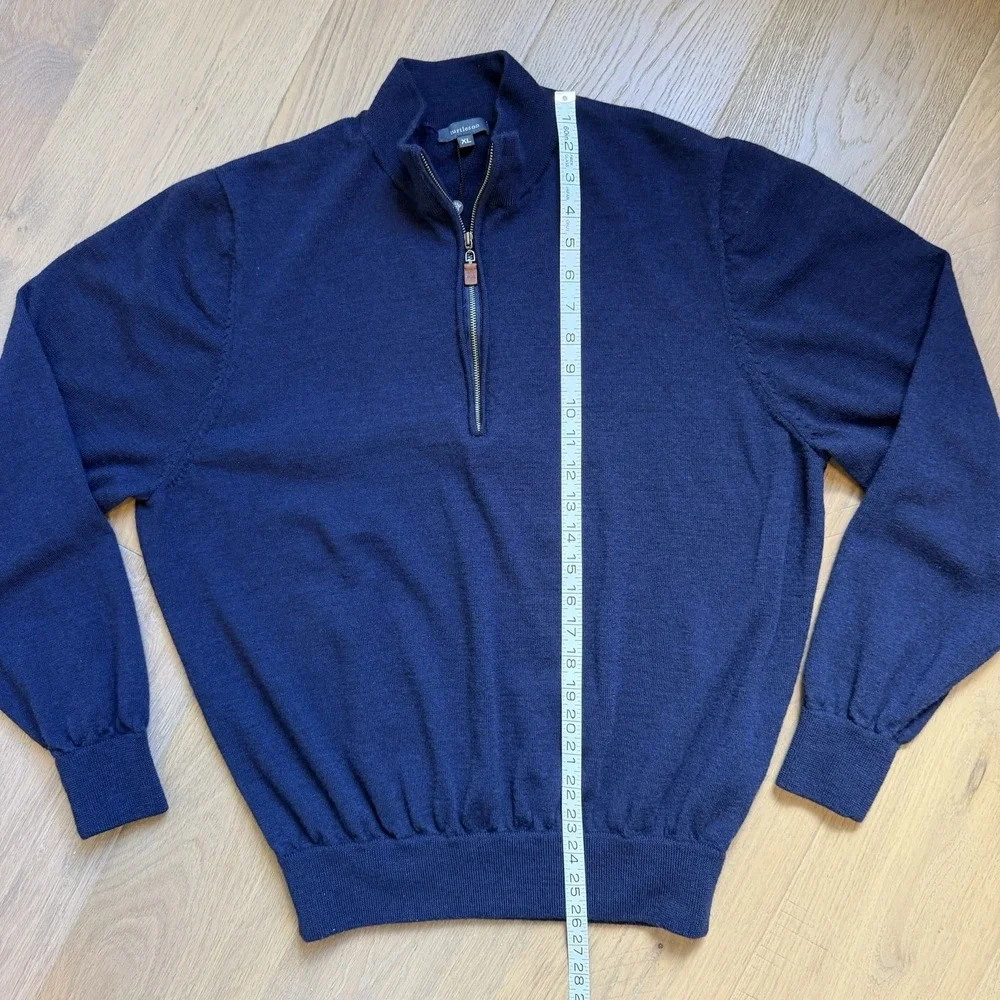 TURTLESON 100% Extra Fine Merino Wool Quarter Zip Men's Navy Blue Sweater XL